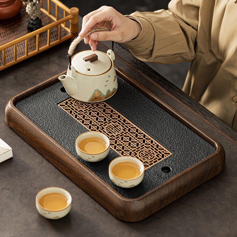 高档仿乌金石茶盘家用茶台沥水盘茶托盘茶具2025新款茶海套装干泡