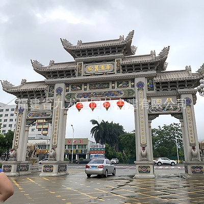 定 制石牌坊石牌楼农村村口加工古建单门山门寺庙石牌楼坊农村