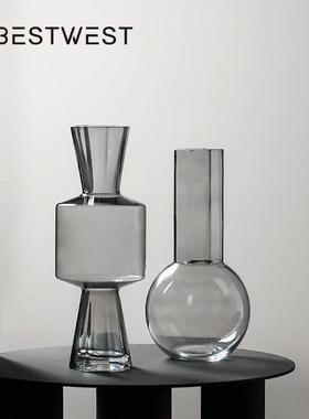 Best west 灰色透明糖果形水培玻璃花瓶 家居客厅软装饰品插花器