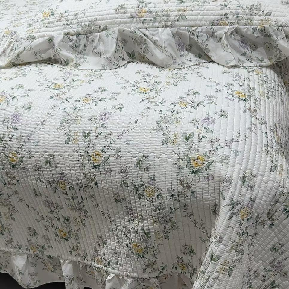 覆古花卉天丝莱赛尔纤维被套绗缝褶边床上用品新鲜风格