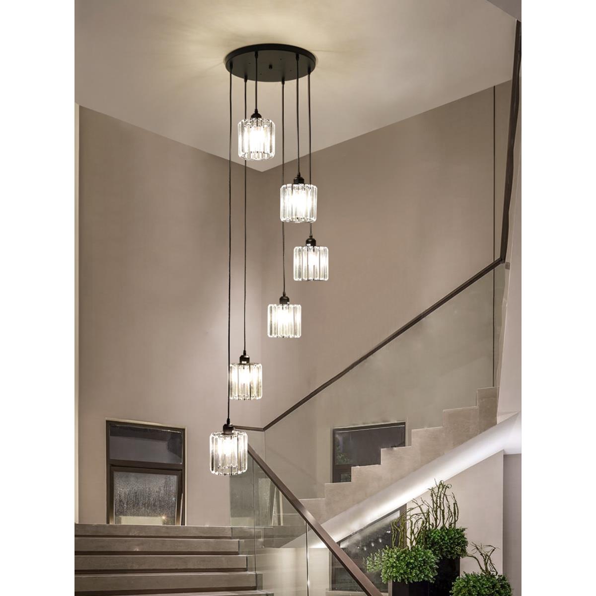 楼梯吊灯长吊灯LOFT复式轻奢北欧现代简约别墅客厅网红旋转水晶灯