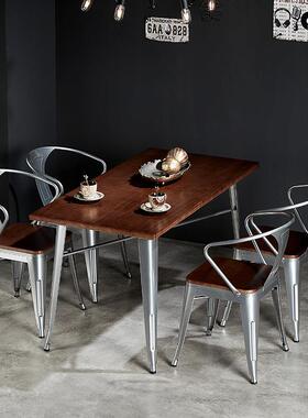 工业风实木餐桌椅组合现代简约饭厅咖啡厅音乐小酒馆餐吧铁艺桌子