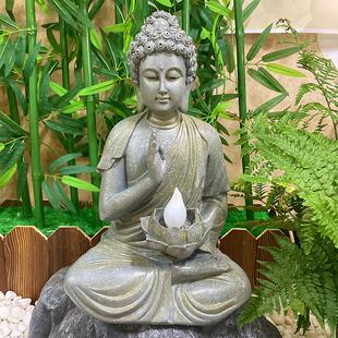 新中式佛像掌莲灯花园庭院造景太阳能灯书房玄关整体橱柜禅意装饰