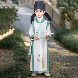 书生诗人古诗演出服 圆领袍儿童古装 男童汉服春秋唐装 唐朝李白服装