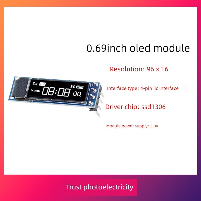 0.69寸OLED模块96x16 oled显示屏ssd1306驱动 iic i2c接口液晶屏