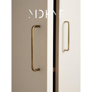 法国中世纪风格黄铜橱柜门把手青铜覆古简约衣柜抽屉包豪斯长柄