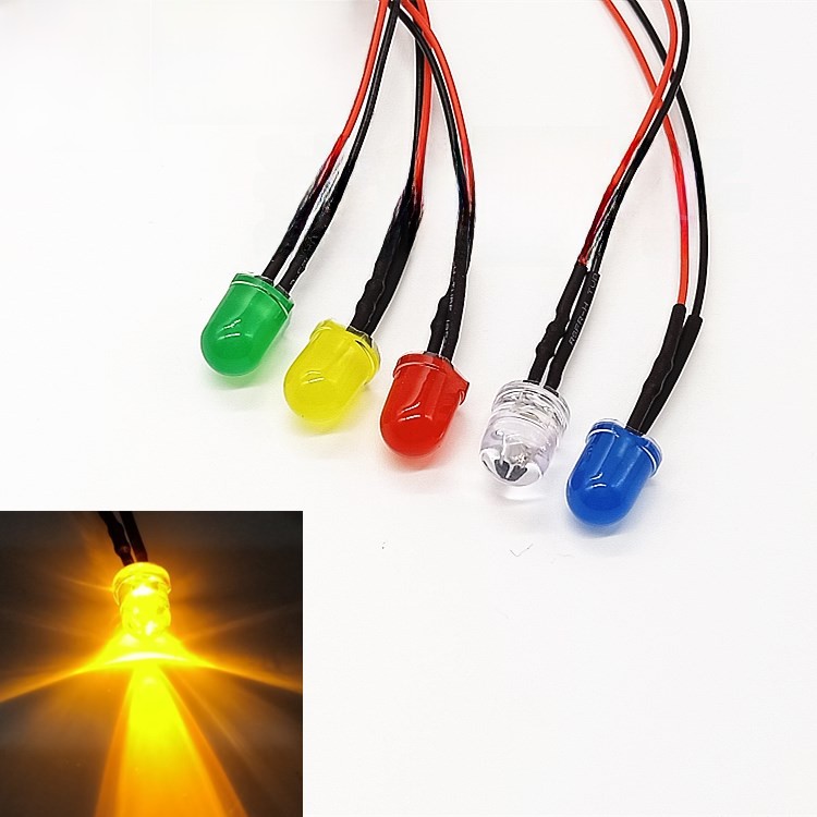 F10带线LED灯泡10MM发光二极管3V6V12V24V220V小型设备电源指示灯