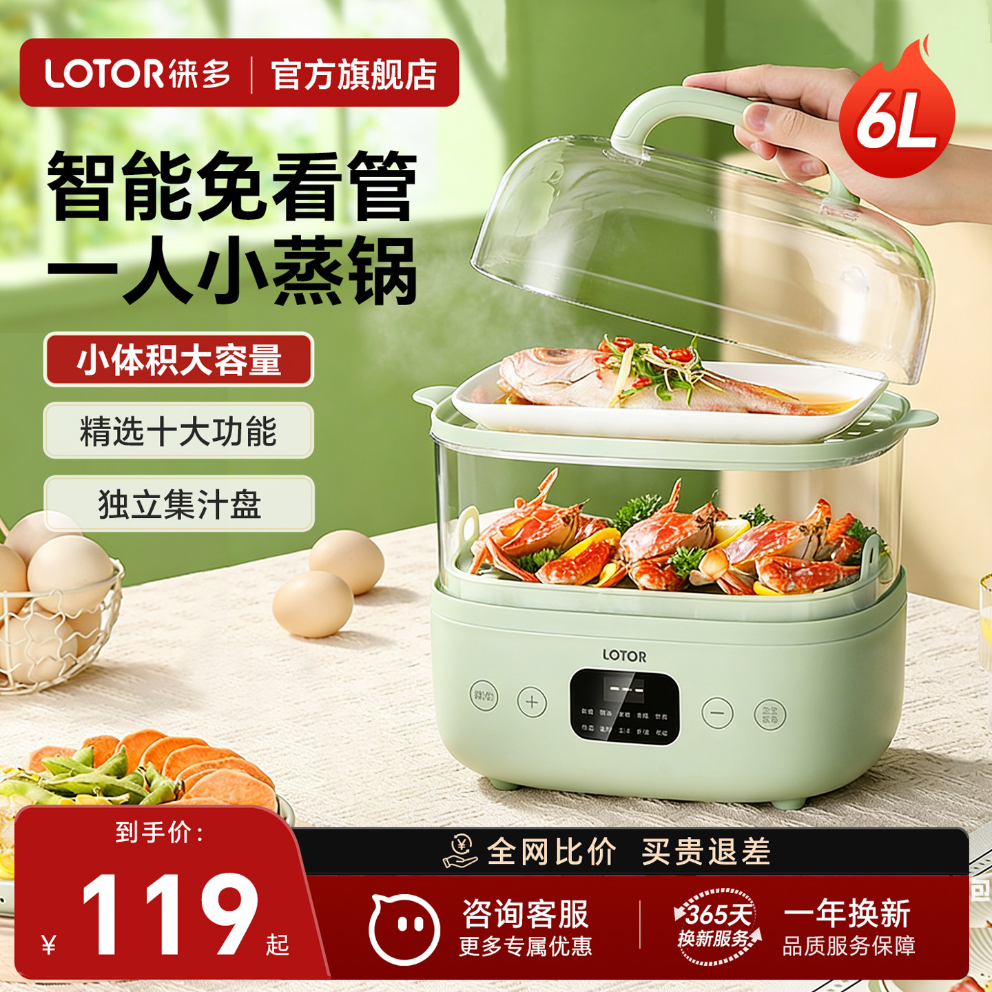 lotor徕多电蒸锅家用小型迷你多功能蒸蛋2026新款蒸煮一体早餐机