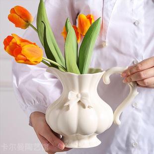 轻奢家居法式 客厅摆件陶瓷花瓶ins风高颜值鲜插花器复古法式 花瓶