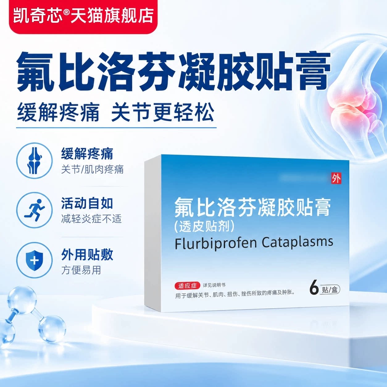 氟比络芬凝胶膏药贴膏官方正品颈肩腰腿6贴舒缓冷感凝胶贴膏