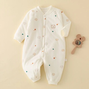 秋冬婴儿夹棉连体40g薄棉服婴幼儿哈衣爬服加厚0-12月宝宝新生儿