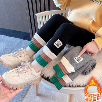 德绒复合贝贝绒女童加绒秋冬季打底裤洋气时髦外穿小童女宝宝加厚