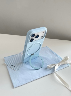 马年新款奶蓝色支点支架适用苹果17promax手机壳iPhone16/15plus软糯耐脏14/13pro防摔男女款12pm创意金属蓝