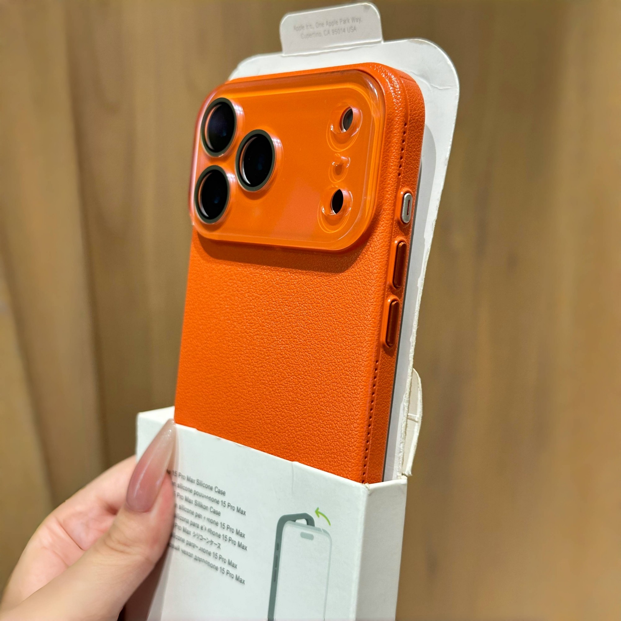 星宇橙水晶镜头荔枝纹适用苹果17air手机壳超薄散热16promax立体纹理15/14plus高级感13/12pm男女款11pro耐脏