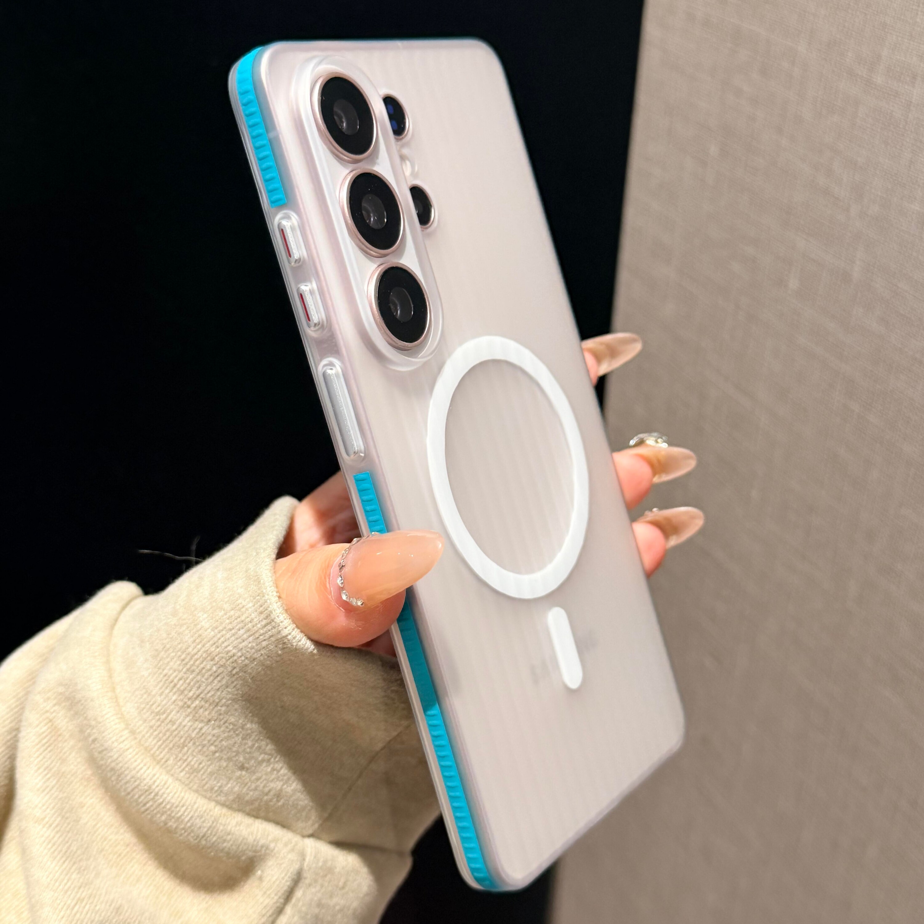 适用三星S26Ultra手机壳磨砂蓝色防滑条磁吸瓦楞s25edge/1+15T肤感iqooneo11/15ulltra女畅享90promax/pura90