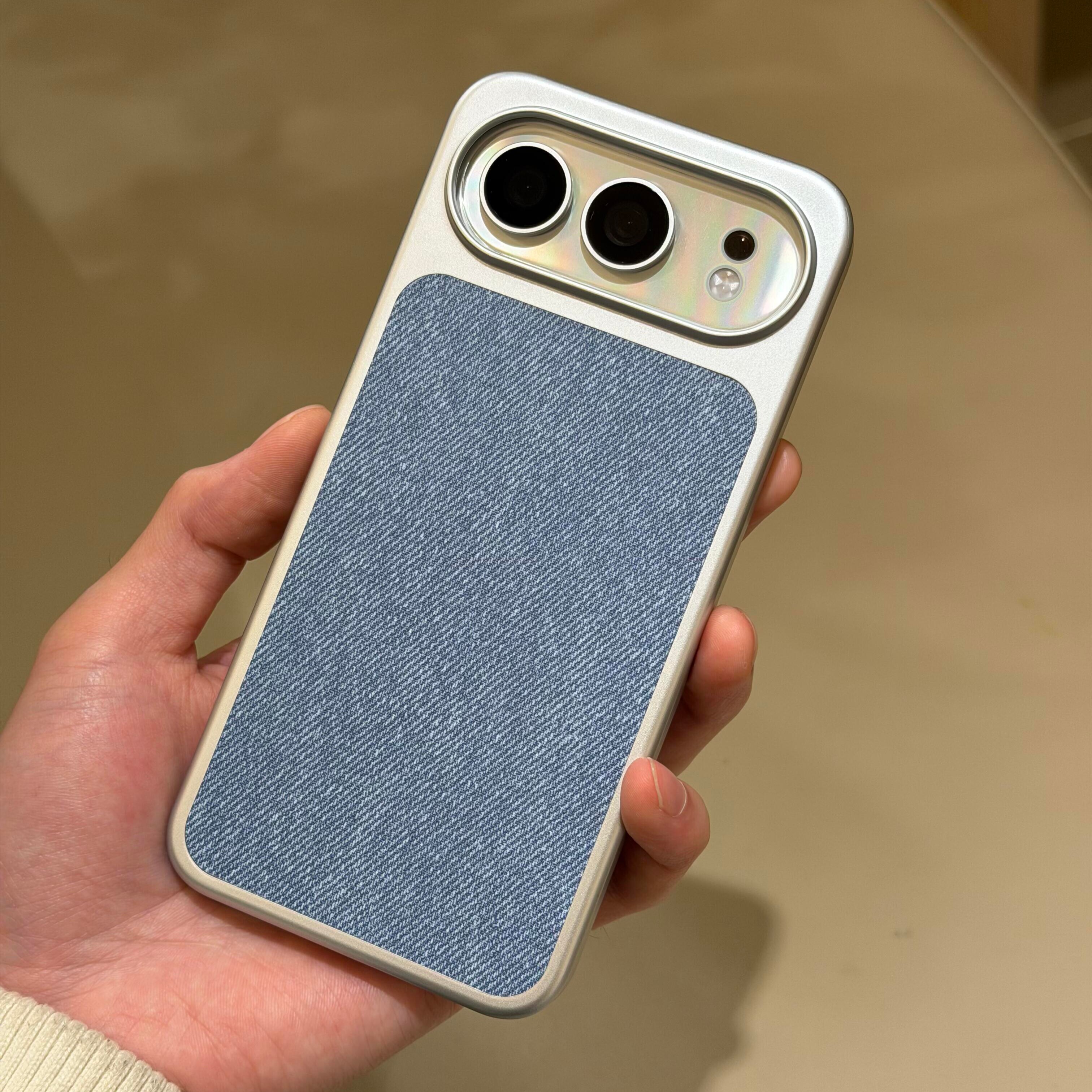 适用苹果17promax手机壳iphone17pro复古风毛麻布料磁吸16promax蓝色findx9spro防指纹x300ultra畅享90promax