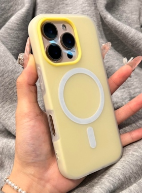 奶黄色果冻磁吸适用苹果17air手机壳iPhone16promax肤感15/14plus二合一13/12清新男女款11pm简约高级感耐脏