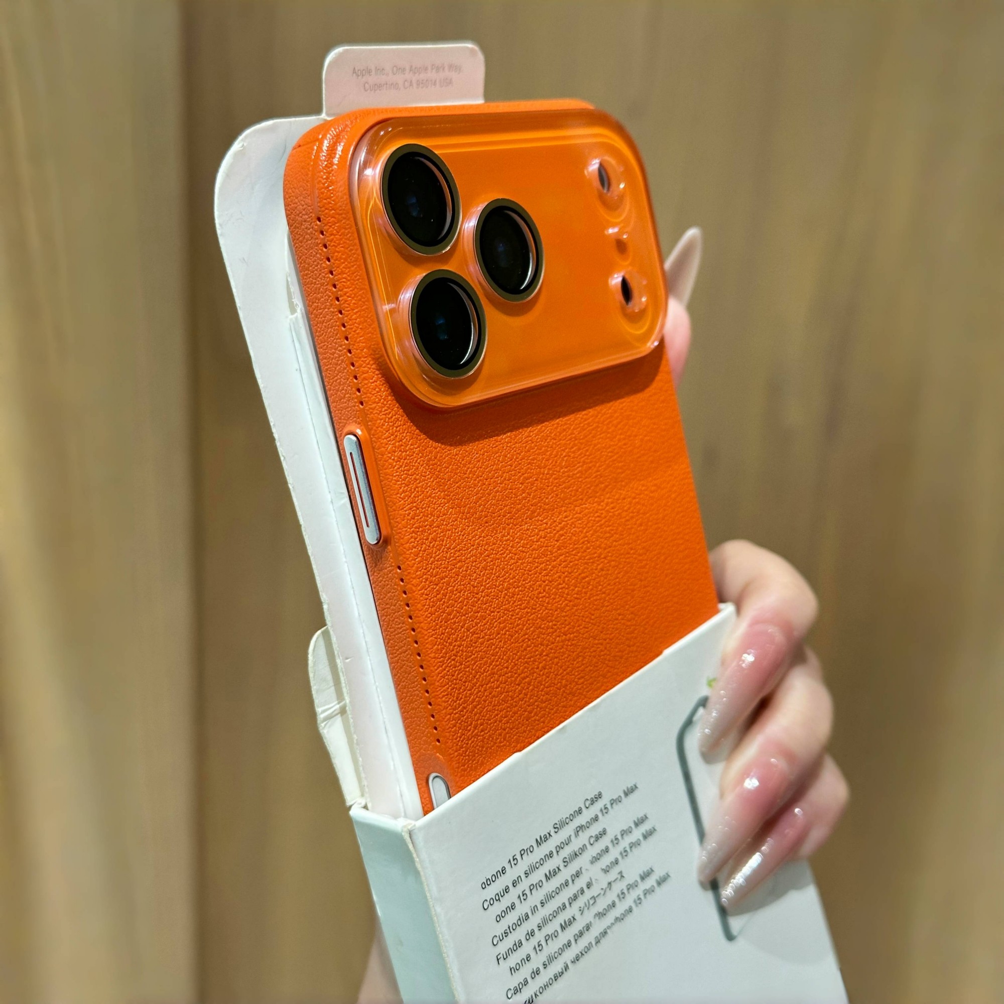 星宇橙水晶镜头荔枝纹适用苹果17air手机壳超薄散热16promax立体纹理15/14plus高级感13/12pm男女款11pro耐脏