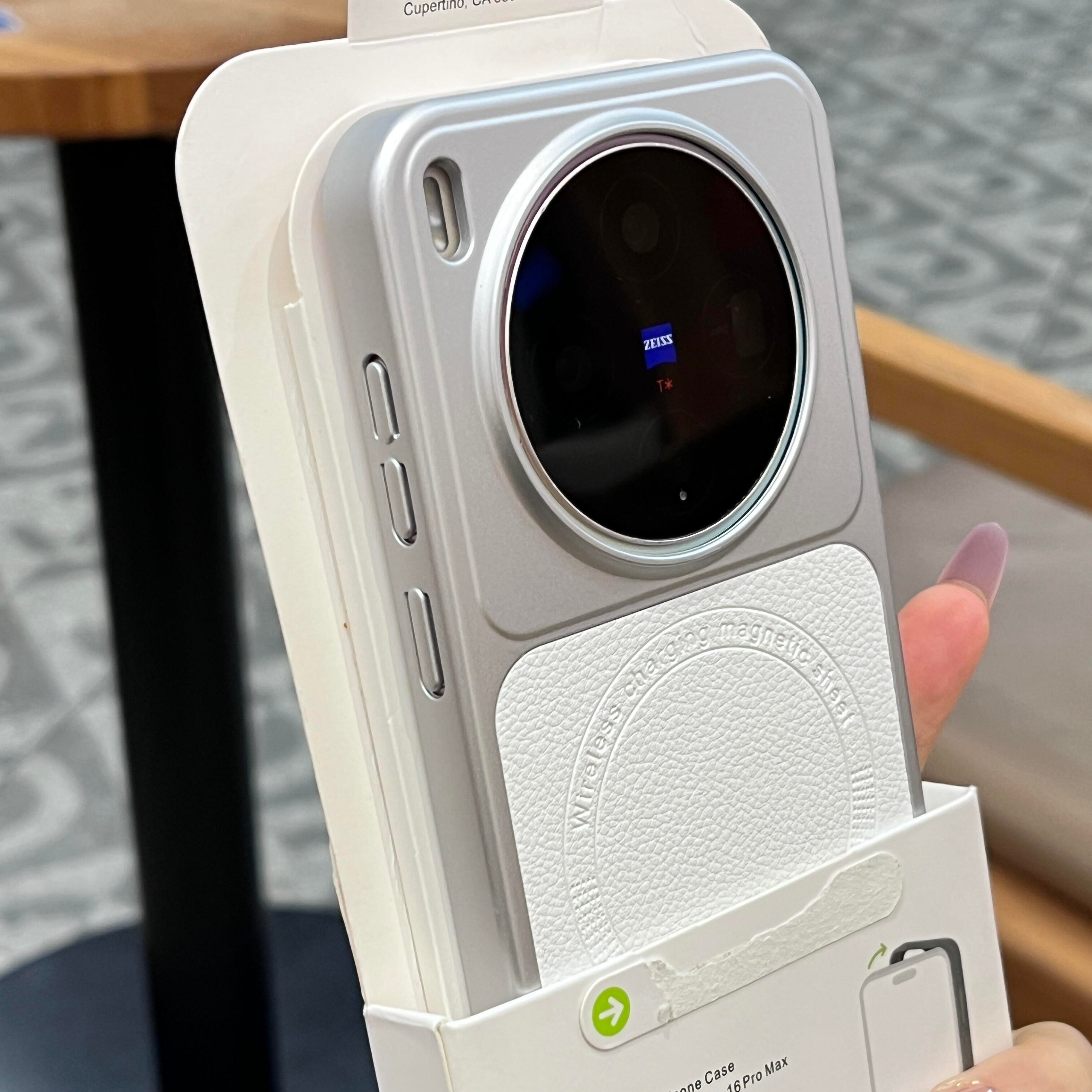 月光白荔枝纹素皮磁吸适用vivox300s手机壳秒表相机X300pro高级感创意mate80男女防指纹耐脏全包大孔肤感磨砂