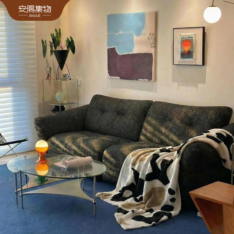 安隅集物蒙朵沙发夜粼金中古复古包豪斯黑色布艺雪尼尔高靠背沙发