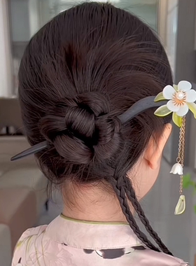 儿童流苏发簪女童盘发木簪子新中式花朵发钗发饰古风旗袍汉服头饰