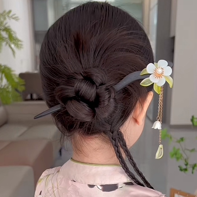 儿童流苏发簪女童盘发木簪子新中式花朵发钗发饰古风旗袍汉服头饰