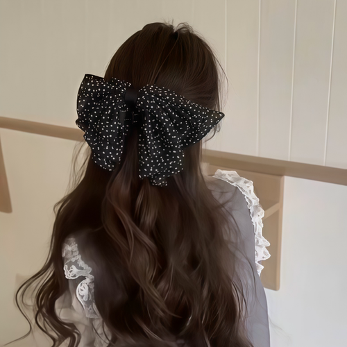 法式复古波点蝴蝶结抓夹小号半扎发马尾鲨鱼夹发夹气质百搭发饰女