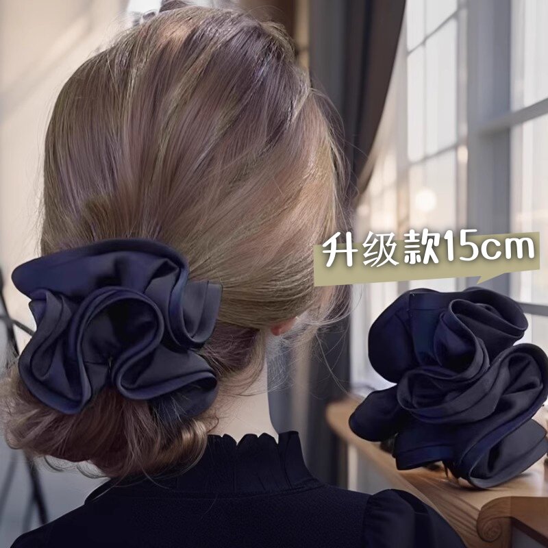 2025新款法式高级感大肠发圈女ins超大木耳边花苞缎面发绳丸子头