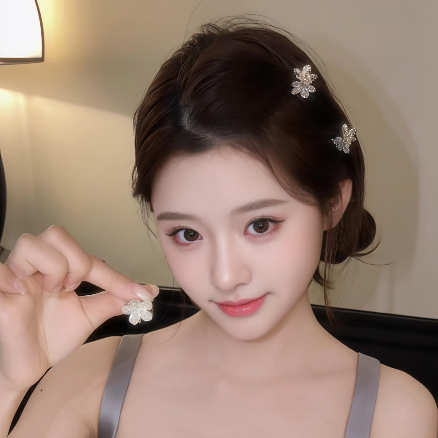 公主头闪钻花朵刘海侧边抓夹