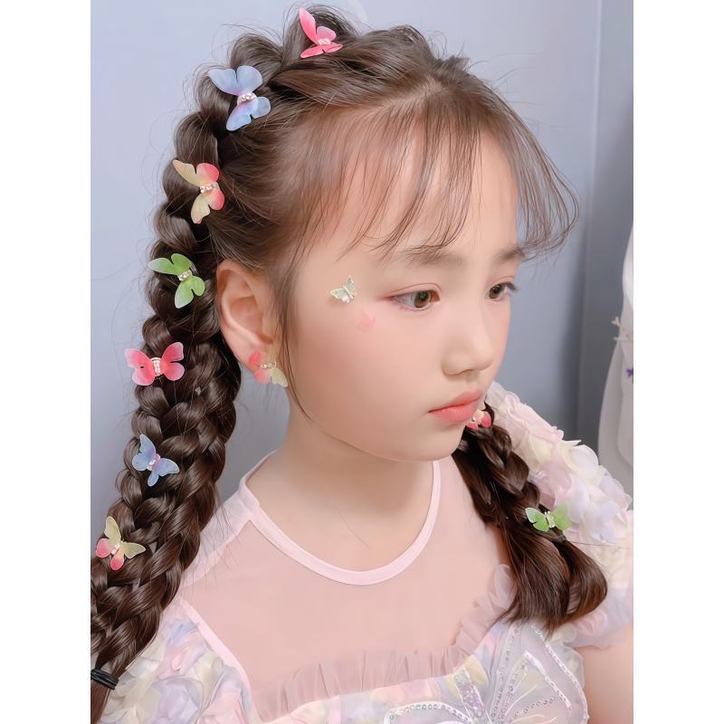 古风发饰2025新款水钻蝴蝶发扣女童节日拍照装饰仙气新中式小发夹