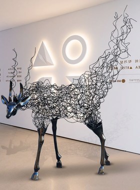 不锈钢镂空梅花鹿雕塑酒店大堂写字楼橱窗足浴店抽象艺术麋鹿摆件