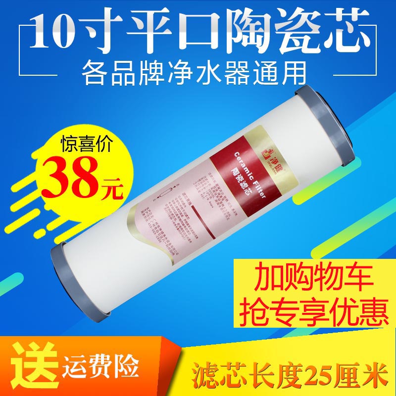 净健10寸通用硅藻土陶瓷滤芯可反复清洗家用净水器直饮超滤过滤