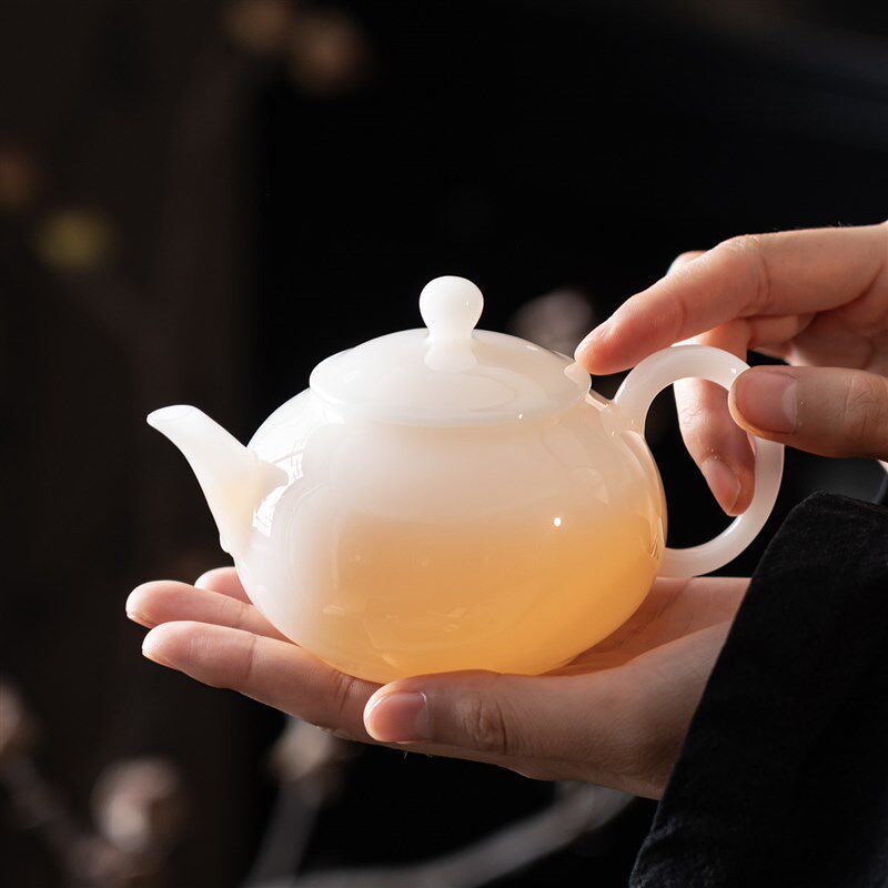 冰种璞玉茶壶德化白瓷泡茶器单壶功夫茶具带球孔过滤茶壶家用简约