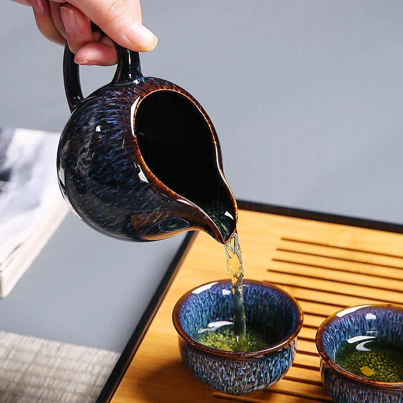 窑变釉蓝盏茶洗陶瓷洗杯碗茶杯收纳盆功夫茶具零配家用水果盆中式