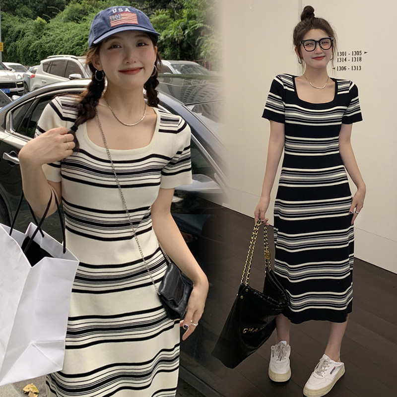 孕妇夏装连衣裙2026新款时尚款条纹冰丝长款夏季薄款裙子夏天衣服