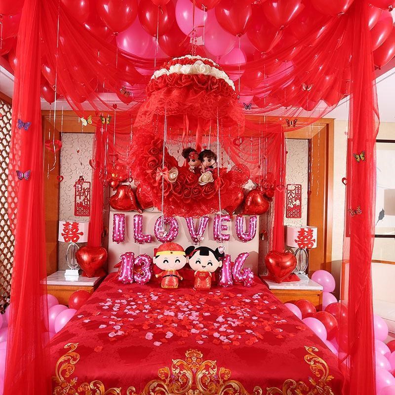 花球纱拉花男方婚房悬吊式天花板装饰装饰缦婚礼套装女方婚房屋顶