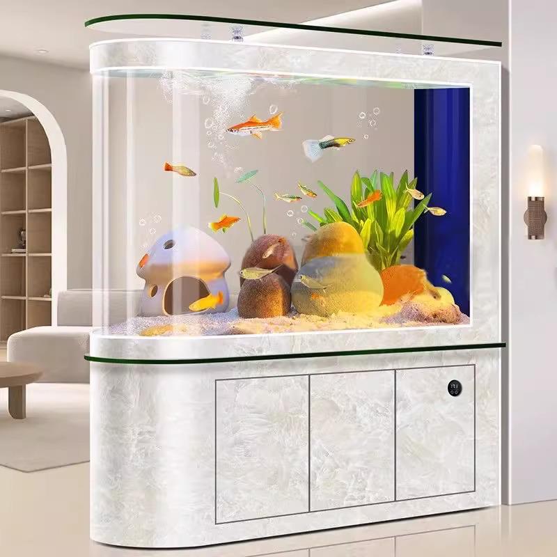 子弹头免换水底滤鱼缸客厅屏风隔断一体成型生态水族箱中大型智能