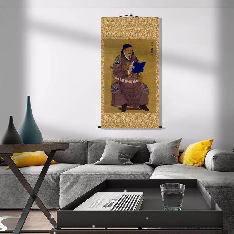 精忠岳飞神像供奉画像挂画丝绸装饰画卷轴画客厅玄关画堂屋家神画