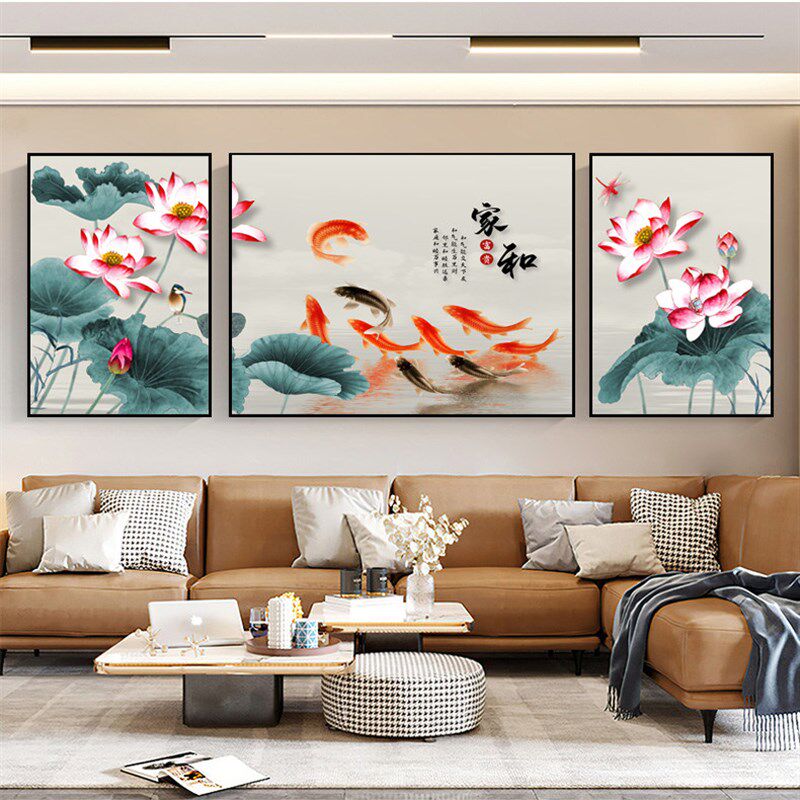 客厅装饰画简约背景墙画沙发的挂画现代新中式壁画大厅中堂三联画