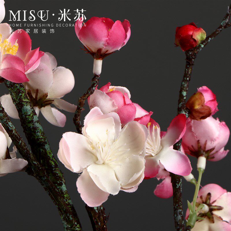 单枝仿真梅花绢花干枝腊梅婚庆花艺客厅落地插花假花中式家居装饰