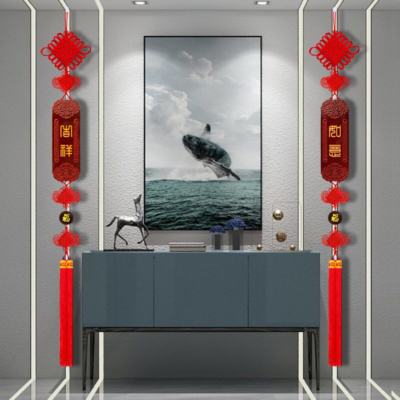2023新款桃木中国结挂件客厅特大号对联玄关电视背景墙吉祥挂件