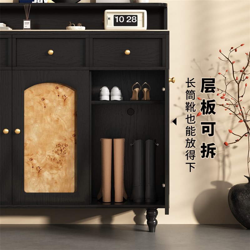 灵玉法式鞋柜实木复古风靠墙门口入户玄关鞋柜双层置物台收纳柜