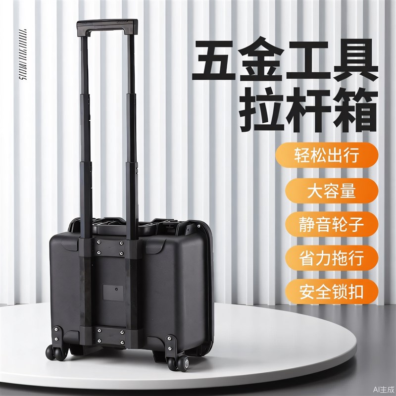小型工业级拉杆工具箱收纳盒可移动带轮安装维修售后电工包便携式