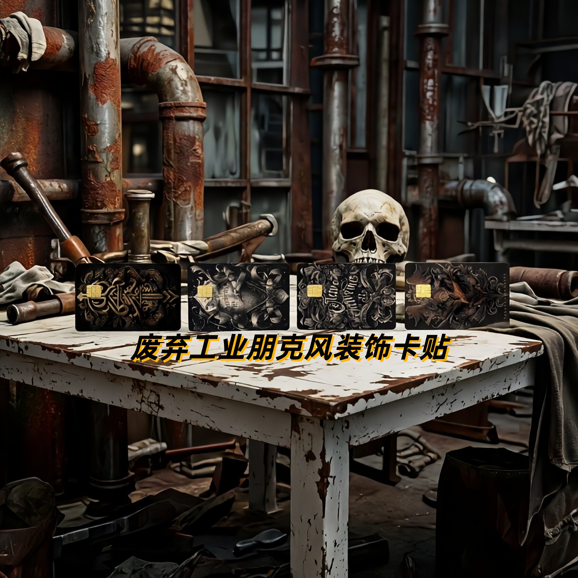 高清废弃工业朋克风格装饰卡贴信用卡银行卡学生饭卡交通卡校园卡员工门禁卡会员卡贴纸防水防潮防刮