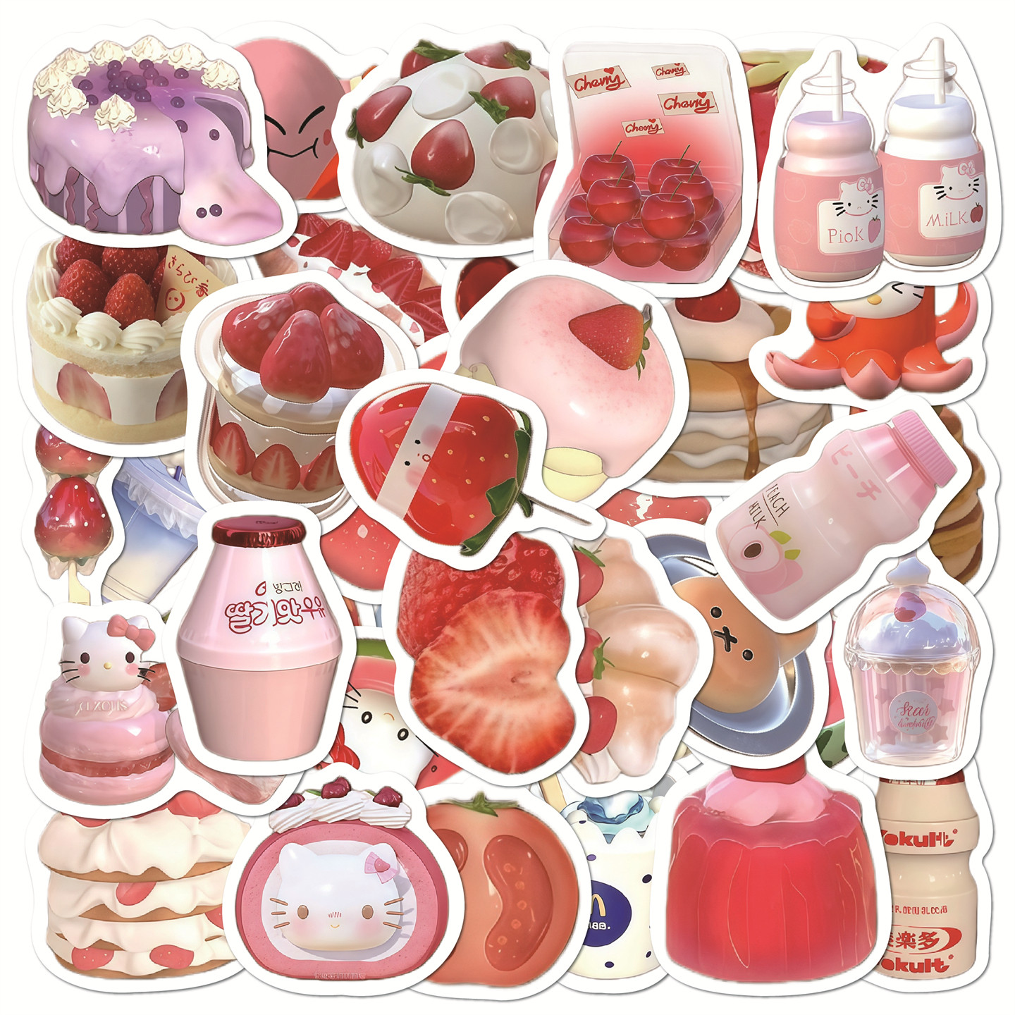 新款40张可爱风韩系水果蛋糕手账贴纸汽车电动车手机壳笔记本电脑吉他行李箱礼盒学生奖励防水装饰DIY贴画