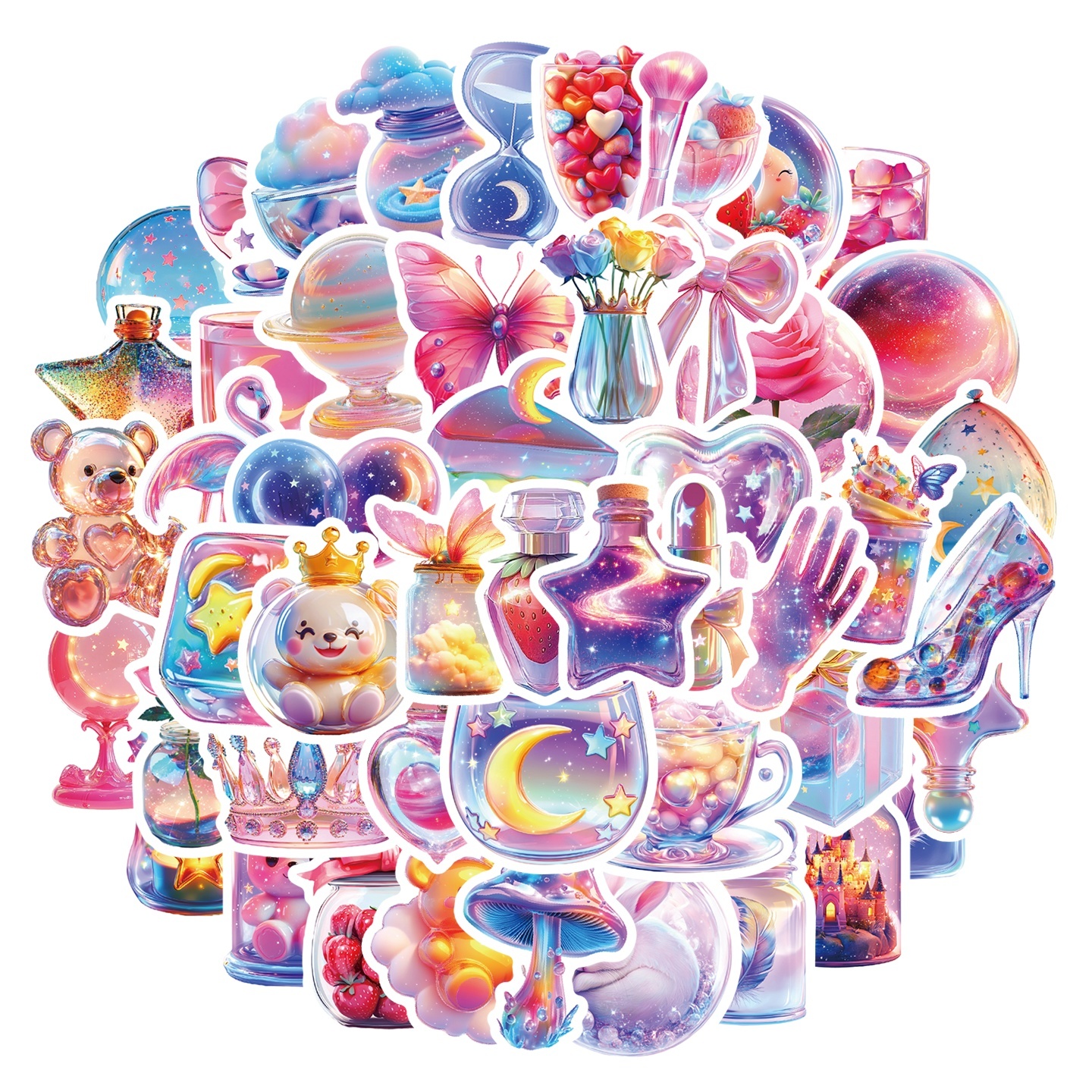 50张透明卡通玻璃质感贴纸包邮