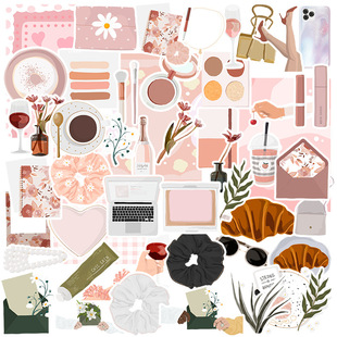 50张化妆品少女心手账贴纸手机电脑水杯滑板行李箱文具日记本冰箱洗衣机头盔DIY装 饰防水耐高温贴纸