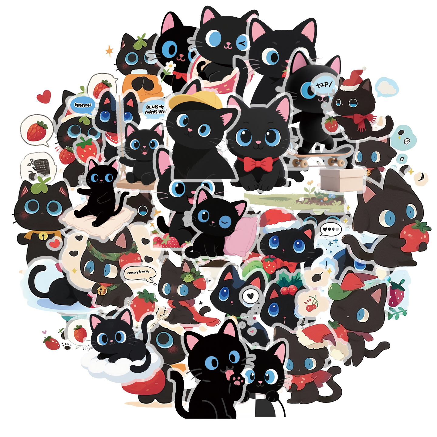 50张透明款可爱黑猫防水装饰贴纸