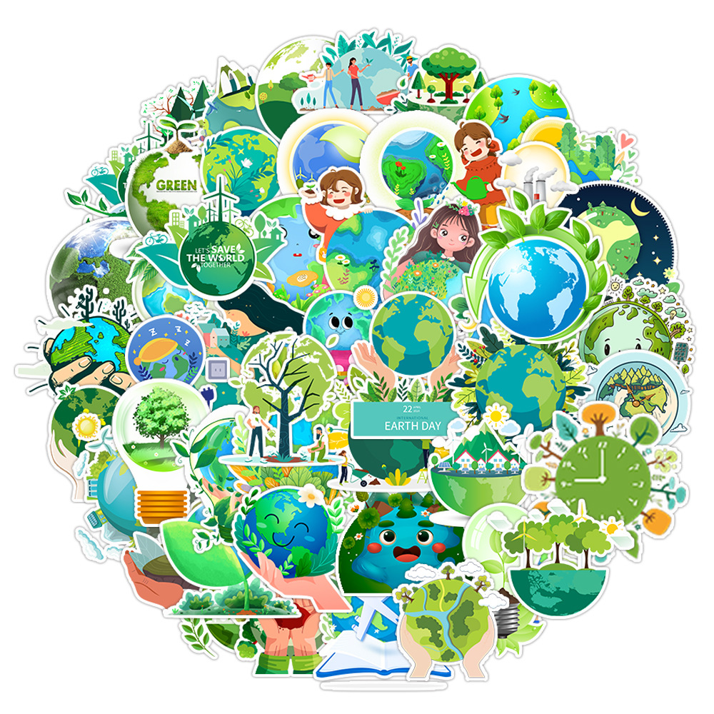 50张绿色生态环保贴画装饰防水