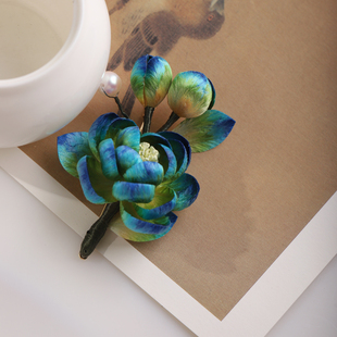 木池秋夏【千里江山】非遗手工绒花掐丝女新中式旗袍配饰发夹礼物